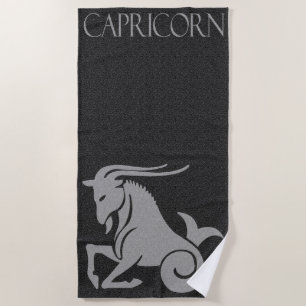 Serviette De Plage SIGNE Zodiaque Capricorne de chèvre de mer noir et