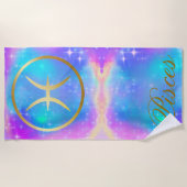 Serviette De Plage SIGNE Zodiaque Poissons Or sur Arrière - plan colo (Devant)