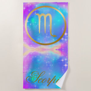Serviette De Plage SIGNE Zodiaque Scorpio Gold sur Arrière - plan col