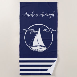 Serviette De Plage silhouette/ancrages de voilier blanc marine