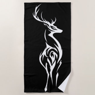 Serviette De Plage Silhouette de cerf tribal design minimal noir et b