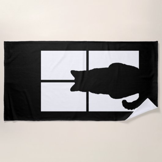 Serviette De Plage Silhouette de chat de fenêtre (Devant)