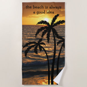 Serviette De Plage Silhouette de coucher du soleil de palmiers de