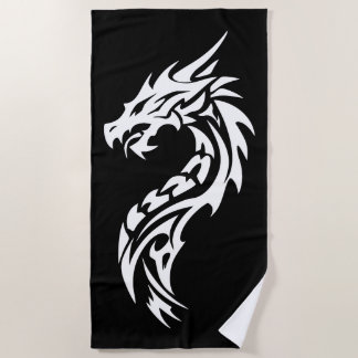 Serviette De Plage Silhouette de dragon tribal en noir et blanc gras