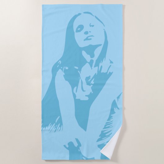 Serviette De Plage Silhouette de la fille de danse bleu clair à la mo (Devant)