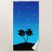 Serviette De Plage Silhouette de palmier sur Bleu du soir avec étoile (Devant)