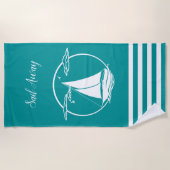 Serviette De Plage Silhouette de voilier blanc marine/départ (Devant)