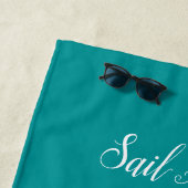 Serviette De Plage Silhouette de voilier blanc marine/départ (En situation)