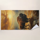 Serviette De Plage Silhouette du coucher de soleil de bison de buffle (Devant)