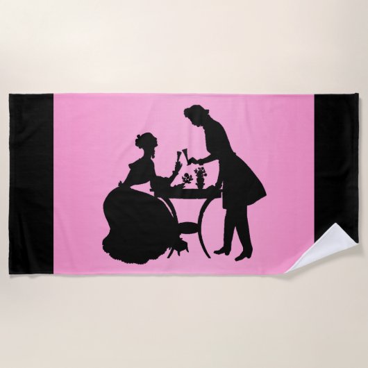 Serviette De Plage Silhouette noire sur vin romantique rose Couple (Devant)
