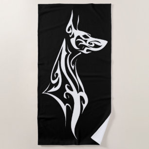Serviette De Plage Silhouette Tribale de Doberman Design Minimaliste