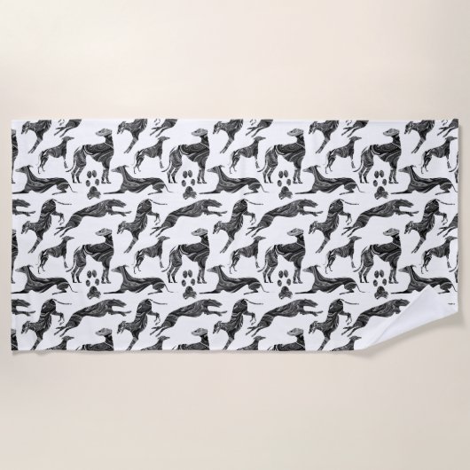 Serviette De Plage Silhouettes en marbre gris Greyhound (Devant)