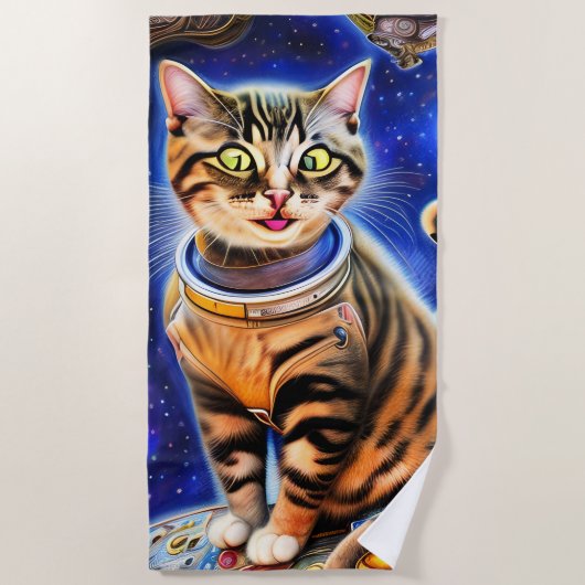Serviette De Plage Silly Cat in Space World Mème (Devant)