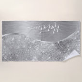 Serviette De Plage Silver Glitter Glam Bling Personalized (Devant)