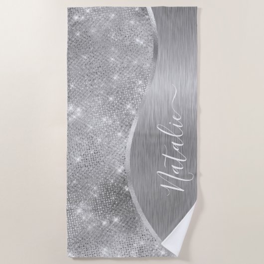 Serviette De Plage Silver Glitter Glam Bling Personalized (Devant)