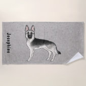 Serviette De Plage Silver Sable Chien Berger Allemand Avec Nom Person (Devant)