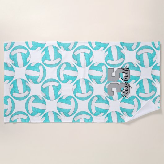 Serviette De Plage simple bleu turquoise bleu blanc volleyball mignon (Devant)