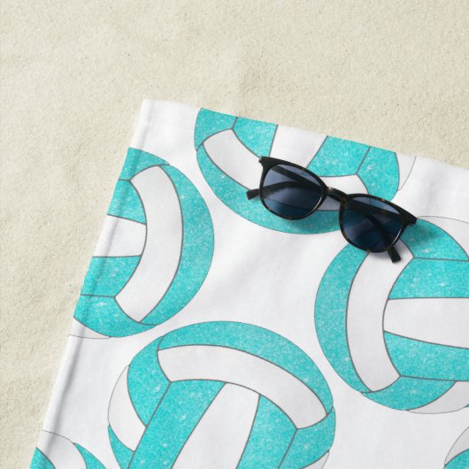 Serviette De Plage simple bleu turquoise bleu blanc volleyball mignon (En situation)