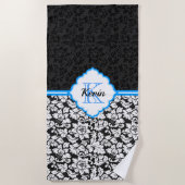 Serviette De Plage Simple Damas Noir Et Blanc (Devant)