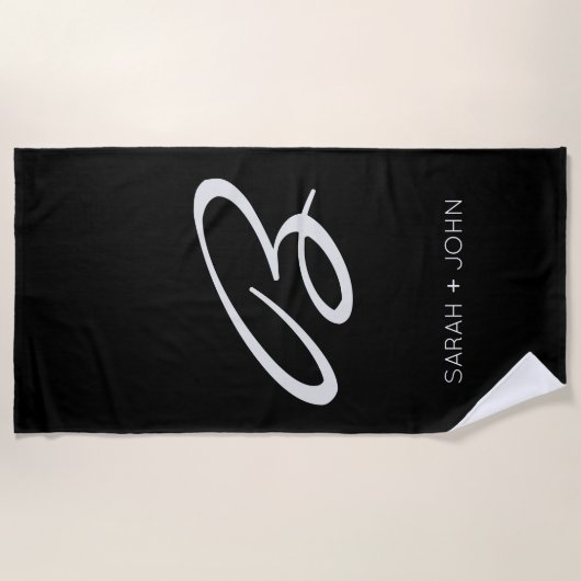 Serviette De Plage Simple élégant Monogramme noir Nom personnalisé (Devant)