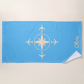 Serviette De Plage Simple Modern Compass and Airplane Travel Custom (Devant)