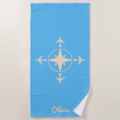 Serviette De Plage Simple Modern Compass and Airplane Travel Custom (Devant)