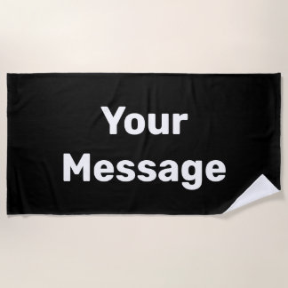 Serviette De Plage Simple noir et blanc Votre message Modèle texte