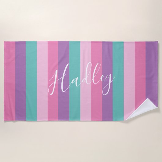 Serviette De Plage Simple Script Stripe Rainbow Enfants (Devant)