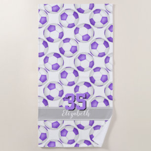 Serviette De Plage simple violet blanc boules de football mignonette 