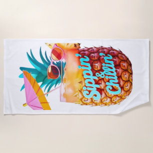 Serviette De Plage "Sippin’ & Chillin’" Boisson de vibe tropicale