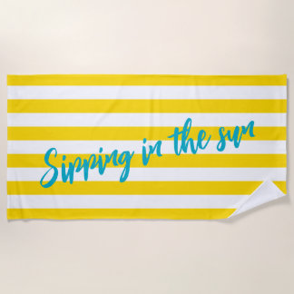 Serviette De Plage Sipping In The Sun Cute Yellow White Stripe Party