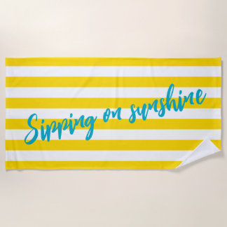 Serviette De Plage Sipping On Sunshine Yellow White Striped Party
