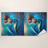 Serviette De Plage Sirène Angélique Nageant Avec Dauphins, (Devant)