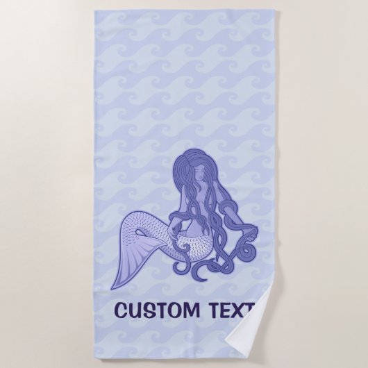 Serviette De Plage Sirène assise bleue (Devant)