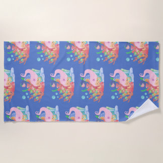 SERVIETTE DE PLAGE SIRÈNE AUX CHEVEUX ROSES 