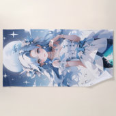 Serviette De Plage Sirène avec cheveux bleus dans une robe bleue (Devant)