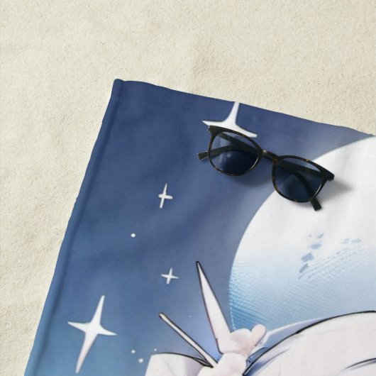 Serviette De Plage Sirène avec cheveux bleus dans une robe bleue (En situation)