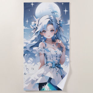 Serviette De Plage Sirène avec cheveux bleus dans une robe bleue