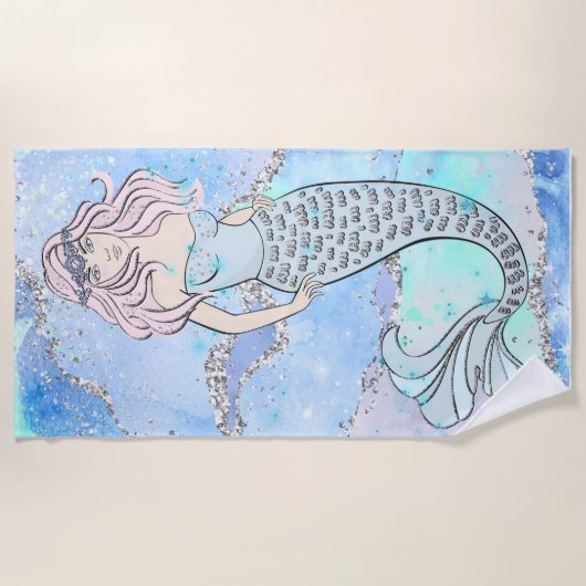 Serviette De Plage Sirène Belle Océan Bleu Parties scintillant Turquo (Devant)