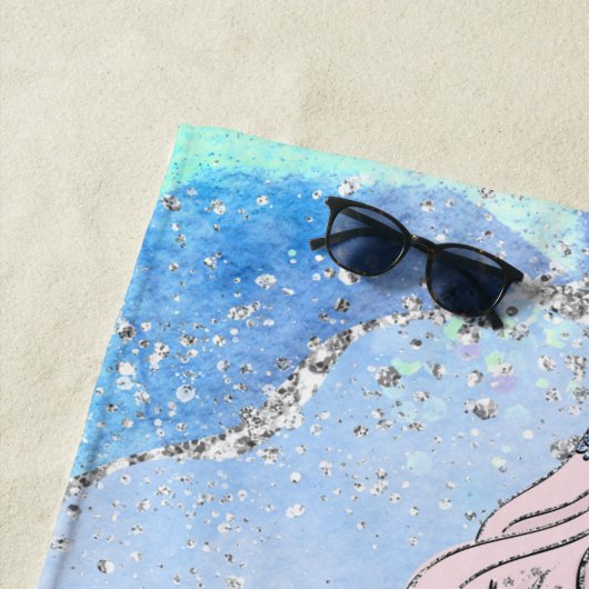 Serviette De Plage Sirène Belle Océan Bleu Parties scintillant Turquo (En situation)