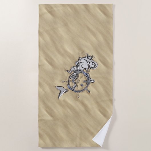 Serviette De Plage Sirène d'argent dans le sable (Devant)
