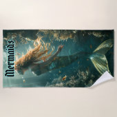 Serviette De Plage Sirène de natation au clair de lune (Devant)