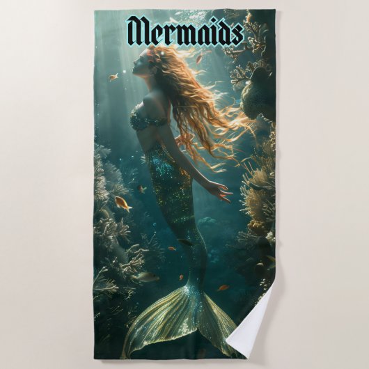 Serviette De Plage Sirène de natation au clair de lune (Devant)