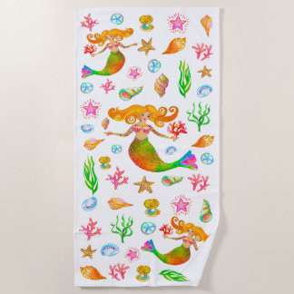 Serviette De Plage Sirène et coquillages ambiance plage