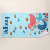 Serviette De Plage Sirène et poisson modifiables (Devant)