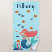 Serviette De Plage Sirène et poisson modifiables (Devant)