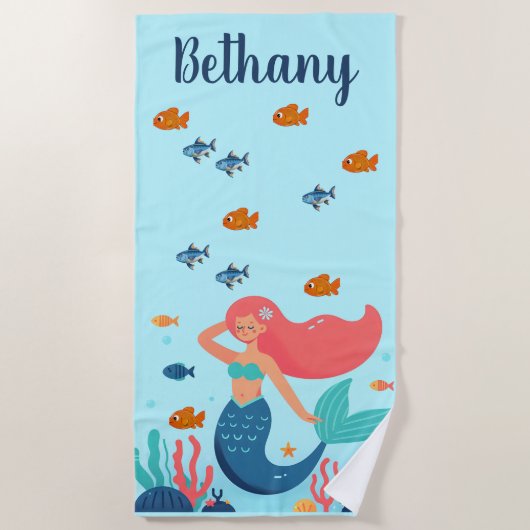 Serviette De Plage Sirène et poisson modifiables (Devant)