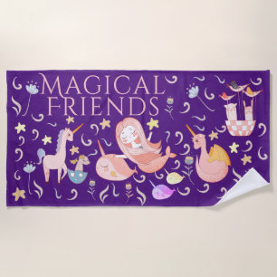 Serviette De Plage Sirène Narval, Licorne Dragon Amis Magiques