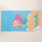 Serviette De Plage Sirène rose personnalisée (Devant)
