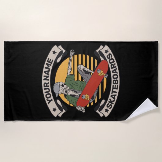Serviette De Plage Skateboard personnalisé Nez Grab Skeleton Skeleton (Devant)
